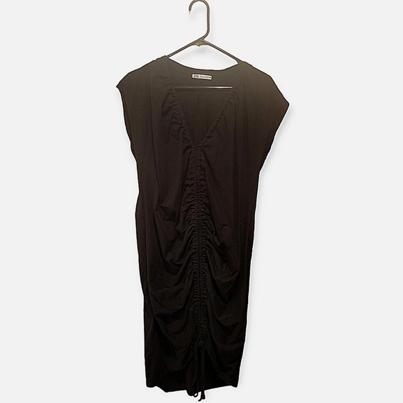 Zara Women's Black Ruched Gather Front Dress Small - Picture 3 of 6